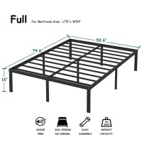 Hobinche 16 Inch Full Size Bed Frame No Box Spring Needed Heavy Duty Black Metal Platform Mattress Foundation Nonslip Noise