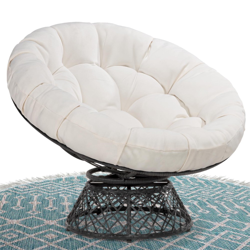 Bme 40 Ergonomic Wicker Papasan Chair With Soft Thick Density Fabric Cushion High Capacity Steel Frame 360 Degree Swivel For