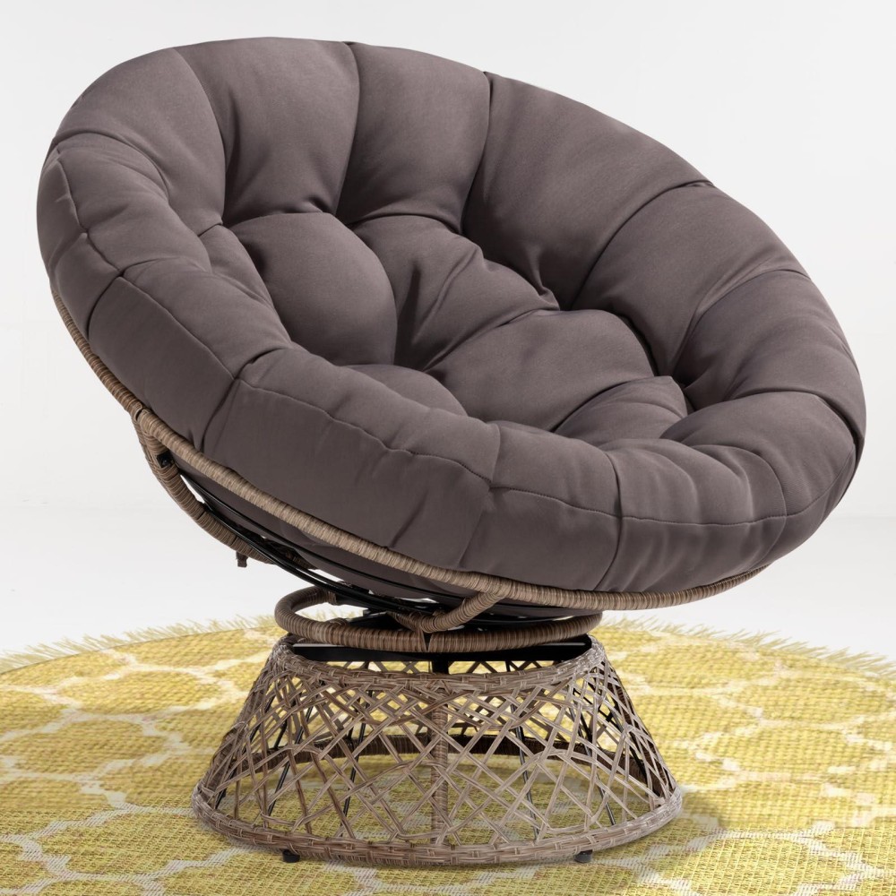 Bme 40 Ergonomic Wicker Papasan Chair With Soft Thick Density Fabric Cushion High Capacity Steel Frame 360 Degree Swivel For