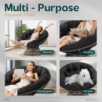 Bme 40 Ergonomic Wicker Papasan Chair With Soft Thick Density Fabric Cushion High Capacity Steel Frame 360 Degree Swivel For