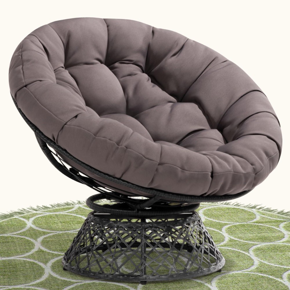 Bme 40 Ergonomic Wicker Papasan Chair With Soft Thick Density Fabric Cushion High Capacity Steel Frame 360 Degree Swivel For