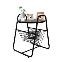 Ecomex Outdoor Side Tables For Patio, 2 Tier Round Metal Patio Side Table Small Outdoor Side Table With Metal Frame, Industrial Outdoor Table For Bedroom Balcony Patio,Black 1Pc