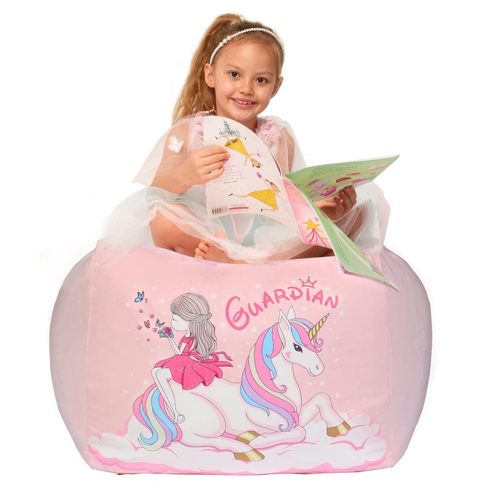 Yoweenton Unicorn Bean Bag Chair for Girls Room Decor, Stuffed Animal Storage Pink, Gifts for Girls, Medium Size,Velvet Extra Soft Cover Only