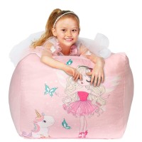 Yoweenton Kids' Stuffed Animal Beanbag Storage for Girls Room Decorations, Unicorn Bean Bag Chairs, Medium Size, Velvet Extra Soft Cover Only