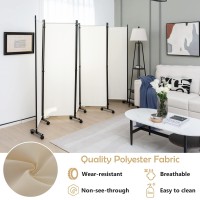 Goflame 6 Panel Folding Room Divider, 6Ft Rolling Privacy Screen With Lockable Wheels, Portable Room Partition Screen, Freestanding Wall Divider And Separator For Home Office, White