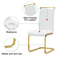 Baysitone Modern Dining Chairs Set of 4, Side Dining Room Chairs with Golden Legs, Kitchen Chairs with Faux Leather Padded Seat High Back, Chairs for Dining Room,Kitchen, Living Room White
