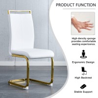 Baysitone Modern Dining Chairs Set of 4, Side Dining Room Chairs with Golden Legs, Kitchen Chairs with Faux Leather Padded Seat High Back, Chairs for Dining Room,Kitchen, Living Room White