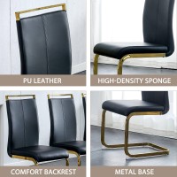 Baysitone Modern Dining Chairs Set of 4, Side Dining Room Chairs with Golden Legs, Kitchen Chairs with Faux Leather Padded Seat High Back, Chairs for Dining Room,Kitchen, Living Room Black