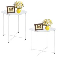 Garden 4 You Folding Tray Metal Side Table 2Pc White Round End Table Cyan Sofa Small Accent Fold-Able Table, Round End Table Tray, Next To Sofa Table, Snack Table For Living Room And Bed Room