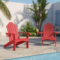 Lue Bona Hdps Adirondack Chair Set Of 2 Bright Red Adirondack Chairs With Cup Holder 350Lbs Modern Resin Patio Adirondack Chai