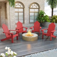 Lue Bona Hdps Adirondack Chair Set Of 4 Bright Red Adirondack Chairs With Cup Holder 350Lbs Modern Resin Patio Adirondack Chai