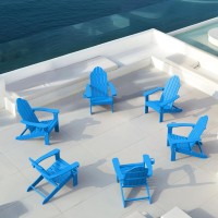 Lue Bona Hdps Adirondack Chair Set Of 6 Blue Adirondack Chairs With Cup Holder 350Lbs Modern Resin Patio Adirondack Chair Weat