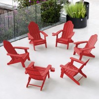 Lue Bona Folding Adirondack Chair Set Of 6 Bright Red Hdps Fire Pit Patio Chairs Weather Resistant Modern Plastic Outdoor Chai