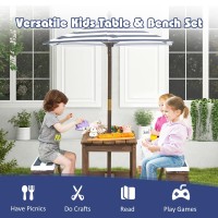 Costzon Kids Picnic Table, Toddler Wood Table & Chair Set W/Cushions, Height Adjustable Umbrella, Children Activity Table Outdoor Furniture Set For Patio, Garden, Backyard, Gift For Ages 3-8 (Blue)