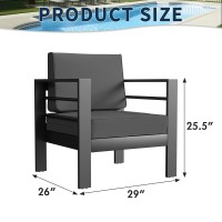 Amopatio Oversized Aluminum Patio Armchair 2 Pcs Allweather Outdoor Modern Metal Single Sofa Chair W 5 Inch Cushions Dark Gr