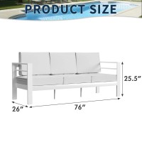 Amopatio Patio Furniture Metal Couch 3Seat Allweather Modern Aluminum Outdoor Sofa Chair W 5 Inch Cushions White And Light