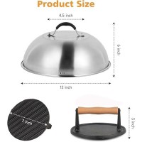 Shinestar Cast Iron Griddle Press With 12-Inch Melting Dome For Blackstone Griddle  Flat Top Grill & Griddle Accessories  Ideal For Patty  Burger  Bacon  Panini  Indoor And Outdoor Cooking