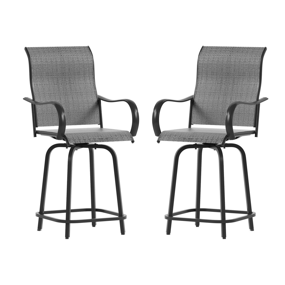 Udpatio Patio Swivel Bar Stools Chair Of 2 Outdoor Bar Height Set All Weather High Back And Armrest Rocking Stools Bar Chair