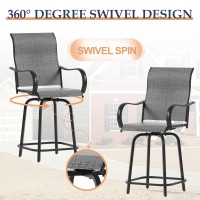 Udpatio Patio Swivel Bar Stools Chair Of 2 Outdoor Bar Height Set All Weather High Back And Armrest Rocking Stools Bar Chair