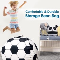 Lukeight Stuffed Animal Storage Bean Bag Chair Cover For Kids Soccer Zipper Beanbag Chair Cover For Organizing Toddler And Kids