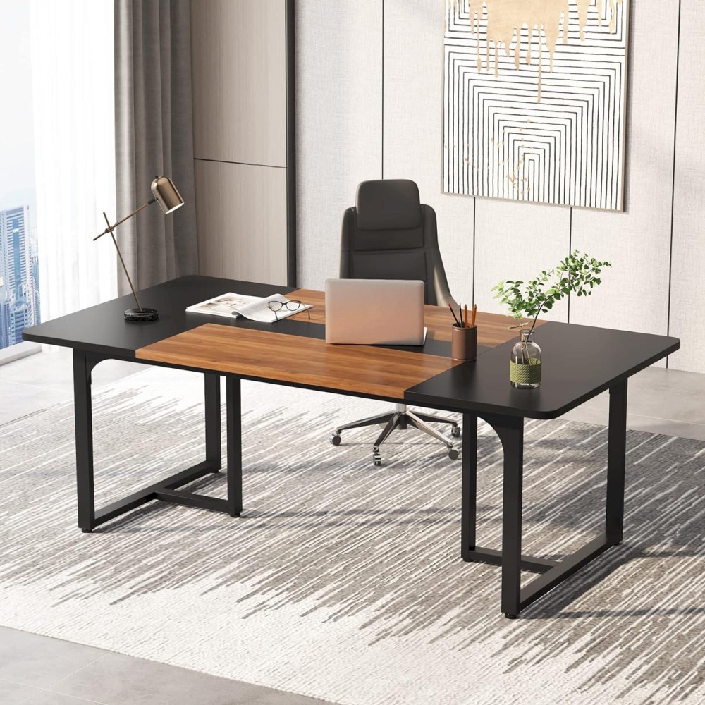 Tribesigns 70.86'' Executive Desk, Large Office Computer Desk With Strong Metal Frame, Wooden Workstation Business Furniture, 8 People Rectangle Conference Table For Home Office,Xk00251