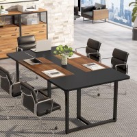 Tribesigns 70.86'' Executive Desk, Large Office Computer Desk With Strong Metal Frame, Wooden Workstation Business Furniture, 8 People Rectangle Conference Table For Home Office,Xk00251