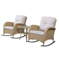 Hummuh Patio Wicker Rocking Chairs Set Of 2 Rattan Outdoor Rocking Chairs For Front Porch Garden Backyard Lawn Balcony Weather R