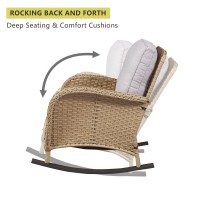 Hummuh Patio Wicker Rocking Chairs Set Of 2 Rattan Outdoor Rocking Chairs For Front Porch Garden Backyard Lawn Balcony Weather R