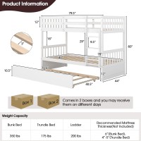 Komfott Wood Twin Over Twin Bunk Bed With Trundle, Solid Pine Wood Bunk Bed Frame With Ladder & Safety Guardrails, Space-Saving Convertible Bunk Bed For Home & Dormitory, No Box Spring Needed