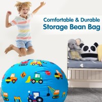 Lukeight Stuffed Animal Storage Bean Bag Chair Cover For Kids Construction Zipper Beanbag Chair Cover For Organizing Toddler An