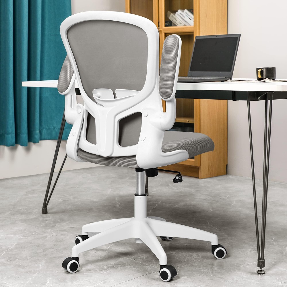 Felixking Office Desk Chairs, Ergonomic Pc Desk Chair With Wheels, Adjustable Lumbar Support And Height, Swivel Computer Chair With Flip-Up Armrests, Ergo Mesh Backrest For Working (Gray)