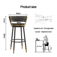 Lirrebol Swivel Bar Stools With Woven Back Set Of 1/2/3/4, Counter Height Stools For Kitchen, Grey Velvet Seat, Black Metal Legs, Seat Height 65/75Cm