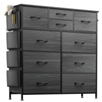 Lulive 10 Drawer Dresser, Chest Of Drawers For Bedroom With Side Pockets And Hooks, Fabric Storage Dresser, Sturdy Steel Frame, Wood Top, Organizer Unit For Nursery, Hallway, Closet