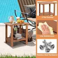 Loeniy 2 Tier Outdoor Side Table Hdpe Adirondack Table Patio Side Table With Woodlike Grain Weather Resistant End Table Small