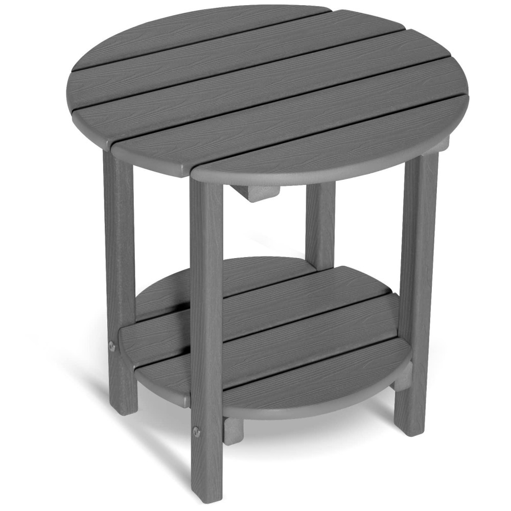 Loeniy 2 Tier Outdoor Side Table Hdpe Adirondack Table Patio Side Table With Woodlike Grain Weather Resistant End Table Small