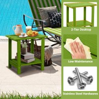 Loeniy 2 Tier Outdoor Side Table Hdpe Adirondack Table Patio Side Table With Woodlike Grain Weather Resistant End Table Small