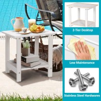 Loeniy 2 Tier Outdoor Side Table Hdpe Adirondack Table Patio Side Table With Woodlike Grain Weather Resistant End Table Small