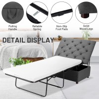 Gorelax Folding Ottoman Chair Bed, 2 In 1 Convertible Sleeper Sofa Bed With Mattress, Fold Out Bed W/Metal Bed Frame, Tufted Fabric Chase Lounge Guest Bed For Living Room, Bedroom