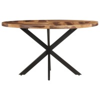 Vidaxl Solid Acacia Wood Dining Table With Sheesham Finish, Rustic Brown Rectangular Table For Dining Room, Patio And Deck