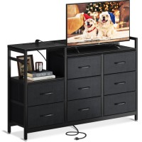 Odk Tv Stand With Charging Station, 52'' Long Tv Stand For Living Room Tv Stand With 8 Drawers, Black