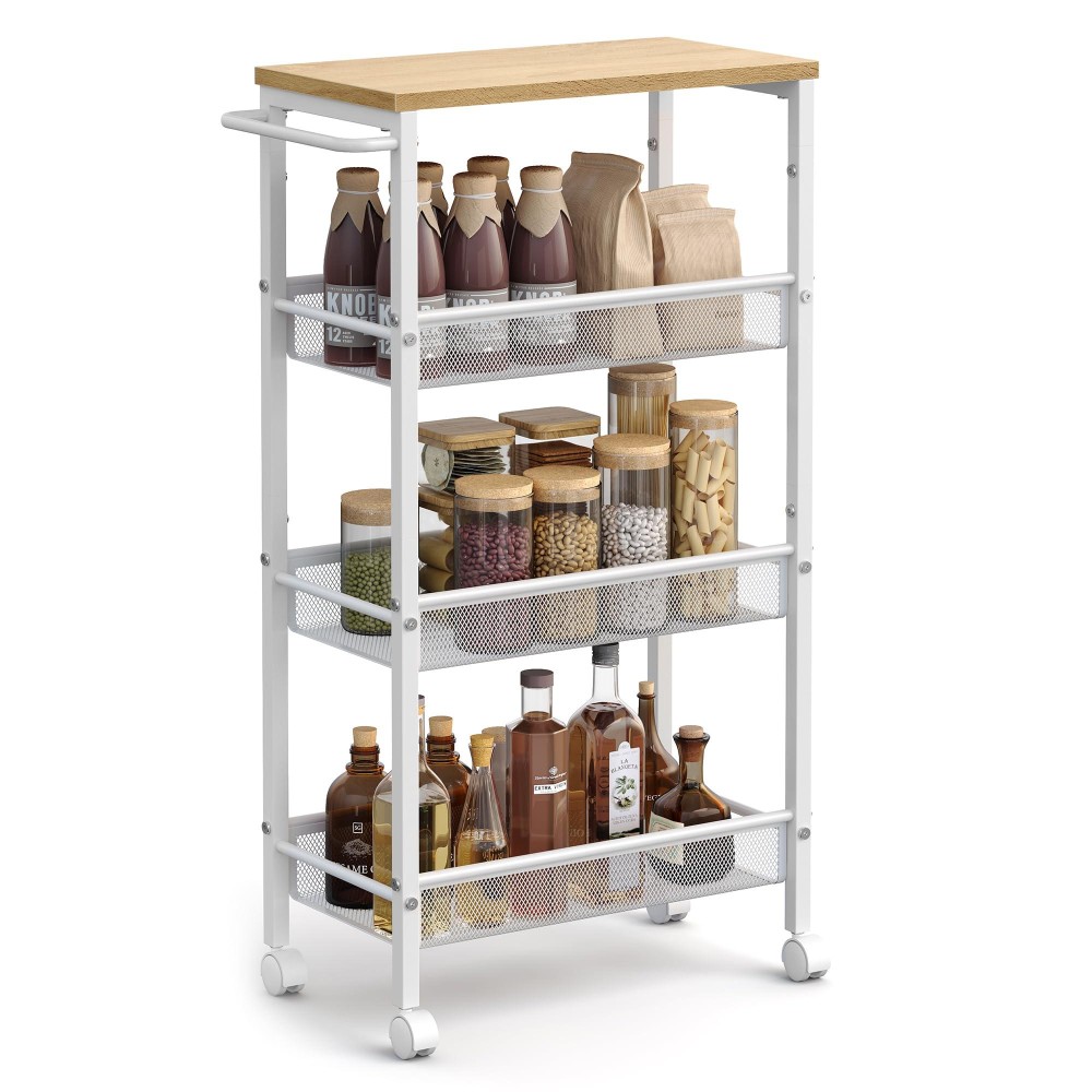 Vasagle Slim Rolling Cart 4Tier Storage Cart Narrow Cart With Handle 87 Inches Deep Metal Frame For Kitchen Dining Room