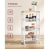 Vasagle Slim Rolling Cart 4Tier Storage Cart Narrow Cart With Handle 87 Inches Deep Metal Frame For Kitchen Dining Room