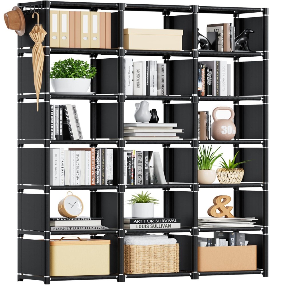 Mavivegue Bookshelf,18 Cube Storage Organizer,Extra Large Book Shelf Organizer,Tall Bookcase Shelf,Book Cases/Shelves,Black Cube Shelf,Cubbies Closet Shelves For Bedroom,Living Room,Home,Office