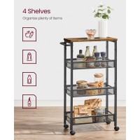 Vasagle Slim Rolling Cart 4Tier Storage Cart Narrow Cart With Handle 87 Inches Deep Metal Frame For Kitchen Dining Room