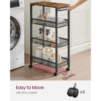 Vasagle Slim Rolling Cart 4Tier Storage Cart Narrow Cart With Handle 87 Inches Deep Metal Frame For Kitchen Dining Room