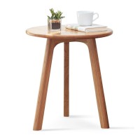 Vadisun Round End Table - Accent Side Table with 3 Legs, 100% Natural Solid Wood Side Table for Living Room, Mid Century Small End Table for Bedroom Office Small Spaces (Original Wood)