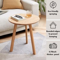 Vadisun Round End Table - Accent Side Table with 3 Legs, 100% Natural Solid Wood Side Table for Living Room, Mid Century Small End Table for Bedroom Office Small Spaces (Original Wood)