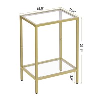 Homsho 2-Tier Side Table, End Tables With Tempered Glass, Nightstands With Storage Shelves, Slim Sofa Table For Living Room, Bedroom (1, Golden)