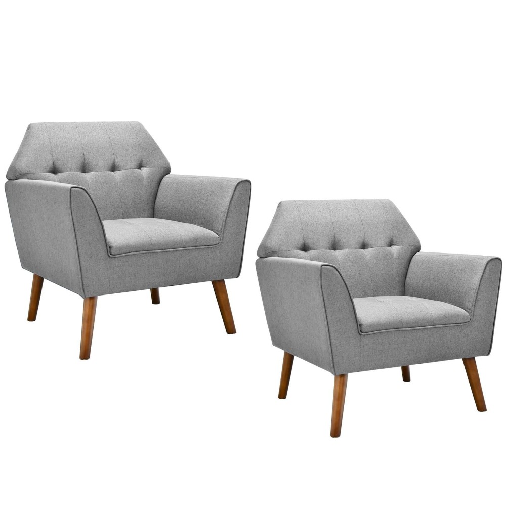 Giantex Accent Chair For Living Room Set Of 2 - Upholstered Tufted Accent Sofa Chair With Rubber Wood Legs, Anti-Slip Foot Pads, Max Load 330Lbs, Modern Mid-Century Accent Armchair For Bedroom, Gray