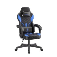 Dowinx Gaming Chair With Pocket Spring Cushion, Ergonomic Computer Chair High Back, Reclining Massage Game Chair Pu Leather 350Lbs, Blue